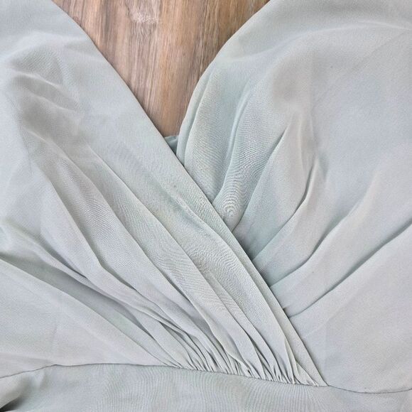 🍑David's Bridal Dusty Sage Green Flutter Sleeve Gown Size 6 - Picture 9 of 13